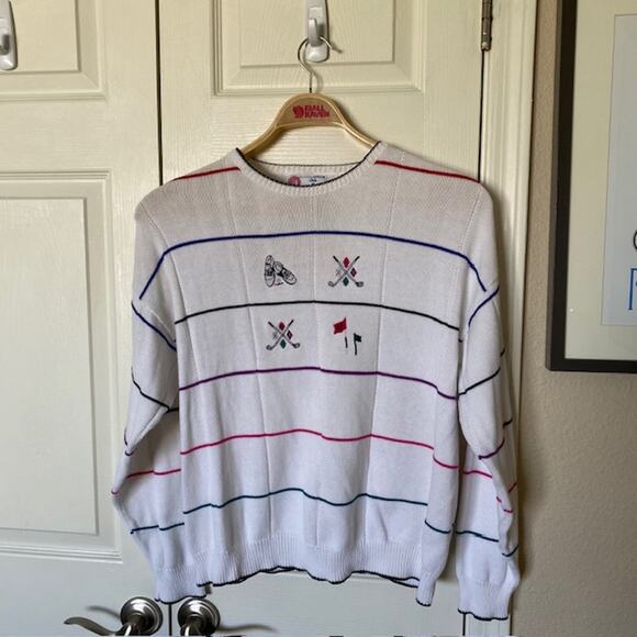 VINTAGE Isle of Cotton Crewneck Pullover Sweater Embroidered Men's Medium - Picture 1 of 11